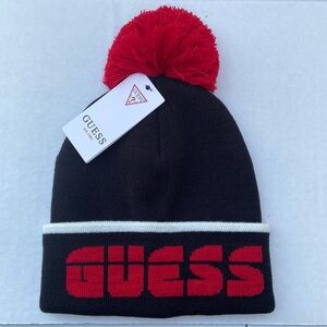 New GUESS Unisex Black/Red Logo Beanie